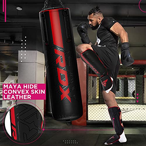 RDX Espinilleras Kick Boxing Muay Thai MMA Protección, Maya Hide Cuero Kara Espinilla Empeine Artes Marciales Entrenamiento Boxeo Sparring BJJ Kárate y Combate Training Pierna Protector