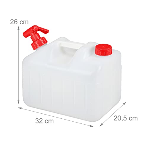 Relaxdays Bidón con Grifo, Tapón de Rosca, Depósito de Agua Potable, para Camping, 10L, Sin BPA, 1 Ud., Blanco & Rojo