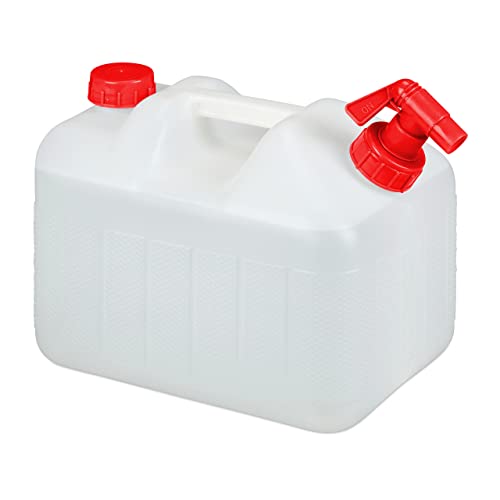 Relaxdays Bidón con Grifo, Tapón de Rosca, Depósito de Agua Potable, para Camping, 10L, Sin BPA, 1 Ud., Blanco & Rojo