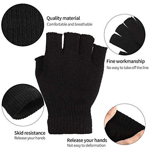 SATINIOR 2 Pares de Guantes sin Dedos de Muñeca Guantes de Mitad Manoplas sin Dedos para Adultos y Niños (Negro)