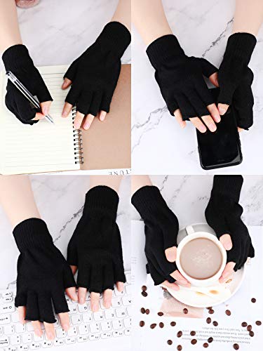 SATINIOR 3 Pares de Guantes de Medio Dedo Guantes sin Dedos de Invierno Guantes de Punto para Hombres Mujeres (Negro, Gris Oscuro y Rojo)