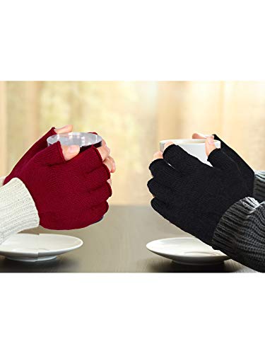 SATINIOR 3 Pares de Guantes de Medio Dedo Guantes sin Dedos de Invierno Guantes de Punto para Hombres Mujeres (Negro, Gris Oscuro y Rojo)