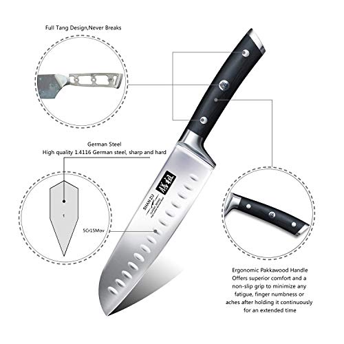 SHAN ZU Cuchillo Santoku Japones, Cuchillos de Cocina Profesionales 18cm, 7 ''Cuchillo Chef de Acero Inoxidable Alemán de Alto Carbono, Cuchillos Cocinero para Frutas, Verduras, Carne