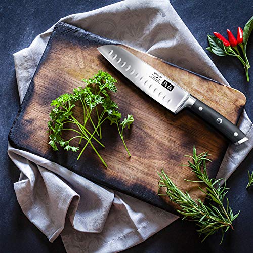 SHAN ZU Cuchillo Santoku Japones, Cuchillos de Cocina Profesionales 18cm, 7 ''Cuchillo Chef de Acero Inoxidable Alemán de Alto Carbono, Cuchillos Cocinero para Frutas, Verduras, Carne