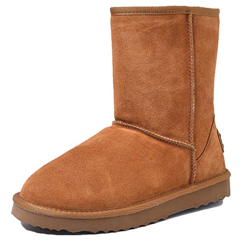 Shenduo Zapatos Invierno clásicos - Botas de nieve de piel de media pierna impermeable antideslizante para Mujer D5125 Castaña 39