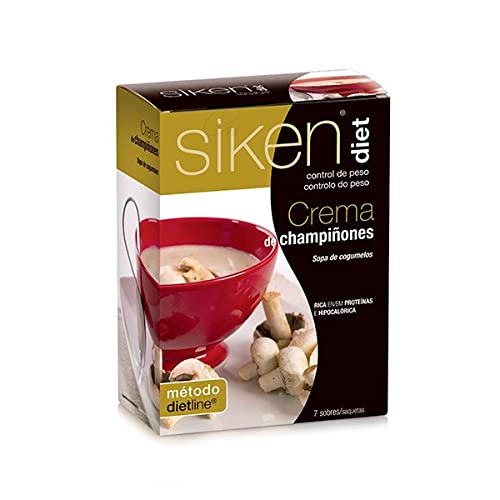 Siken Diet - Crema Sabor Champiñones, Rica en Proteínas y Baja en Grasas - Estuche con 7 sobres de 22 g, 154 g