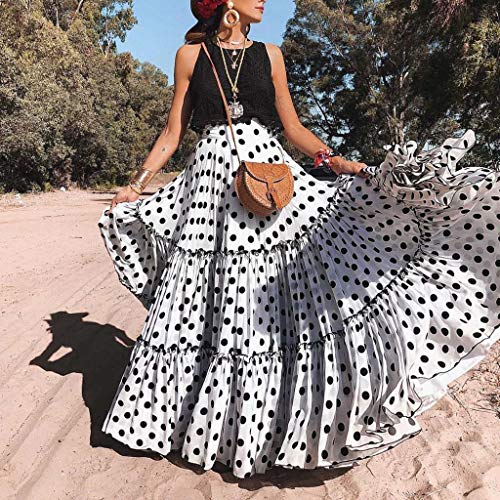 Skang Mujer Cintura Alta Falda Larga con Lunares de Estampada Básica Plisada Verano Falda Maxi Tallas Grande S-5XL