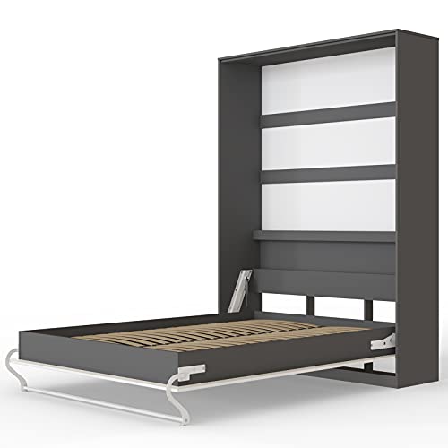 SMARTBett Standard 140x200cm Vertical Antracita/Blanco Cómodo | Cama Abatible, Cama De Pared, Cama Plegable, Cama Oculta