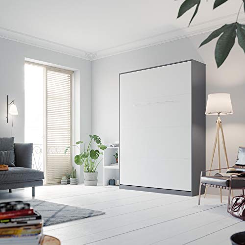 SMARTBett Standard 140x200cm Vertical Antracita/Blanco Cómodo | Cama Abatible, Cama De Pared, Cama Plegable, Cama Oculta