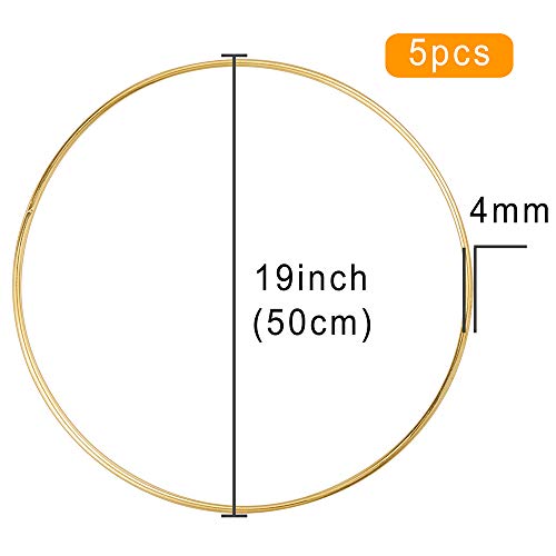 Sntieecr 5 Piezas 50 cm Grande de Metal Aros Floral Anillos de Oro de Metal Macramé para Bricolaje Atrapasueños Macramé, Decoración De Coronas de Boda y Manualidades para Colgar en La Pared