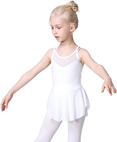 Soudittur Maillot de Danza Algodón Tutú Vestido de Ballet Gimnasia Leotardo Body Clásico Manga Corta para Niña (6-7 años, Blanco)