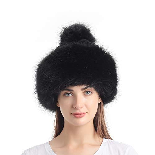 soul young Gorro de Mujer de Zorro Falso de Piel Cossack en Estilo Ruso Pompom(Talla única,Negro)