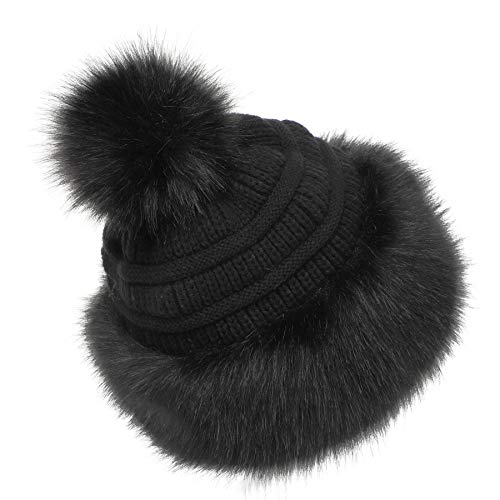 soul young Gorro de Mujer de Zorro Falso de Piel Cossack en Estilo Ruso Pompom(Talla única,Negro)