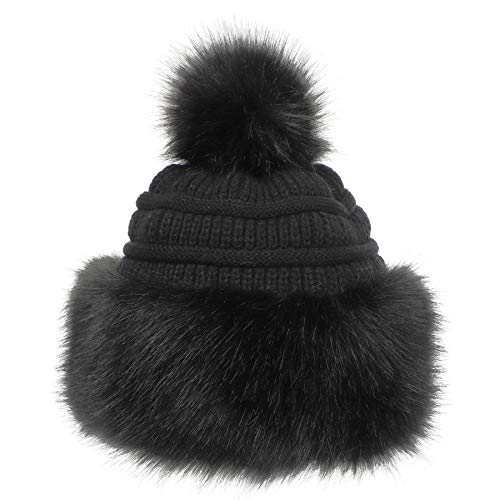 soul young Gorro de Mujer de Zorro Falso de Piel Cossack en Estilo Ruso Pompom(Talla única,Negro)