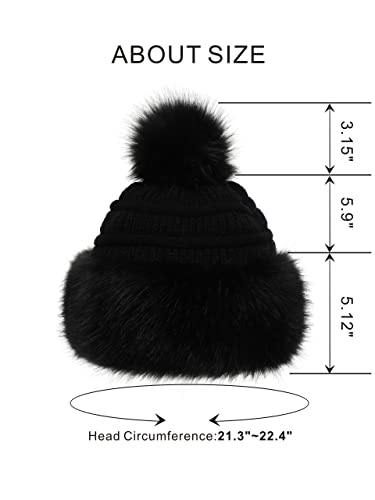 soul young Gorro de Mujer de Zorro Falso de Piel Cossack en Estilo Ruso Pompom(Talla única,Negro)