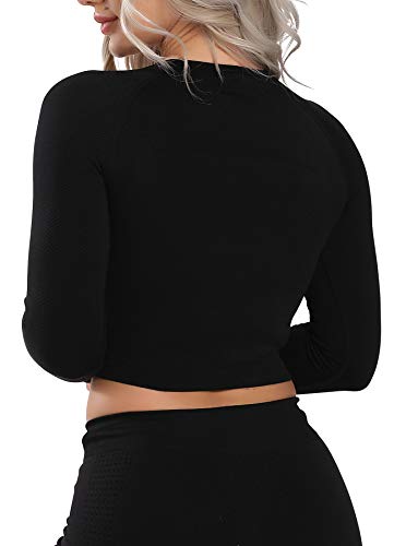 STARBILD Leggings Deportivo sin Costuras de Cintura Alta Pantalones de compresión de Mujer Adelgazamiento para Fitness Yoga #A-Negro Top M