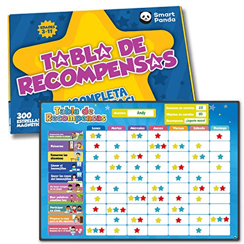 Tabla de Recompensas para Niños - Pizarra Magnética de Estrellas Inspira el Buen Comportamiento - para Pared o Frigorífico. Incluye 80+ Tareas y 300 Estrellas – Versión Actualizada, en Español