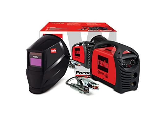 Telwin 815863 Force 165 Soldadora inverter a electrodo MMA con casque de soldadura automático y accesorios para soldadura, 230 V, 4,23 kg