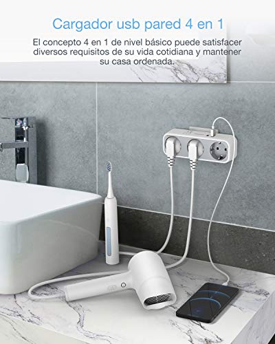 TESSAN Ladron Enchufes, 5 en 1 Enchufe con Interruptor, Enchufe USB Multiple con 3 Enchufes y 2 Puertos USB, Ladrones Enchufes Modernos Compatible con Phone, Pad, Multiplicador Enchufe para Hogar