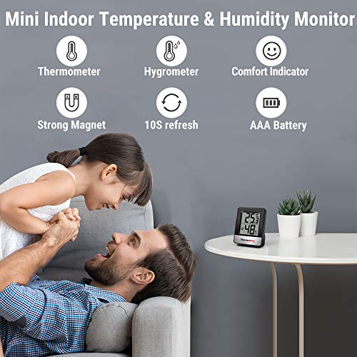 ThermoPro TP49 Mini Termómetro Higrómetro Digital Termohigrómetro de Interior Medidor de Temperatura y Humedad para Medir Ambiente del Hogar, Negro