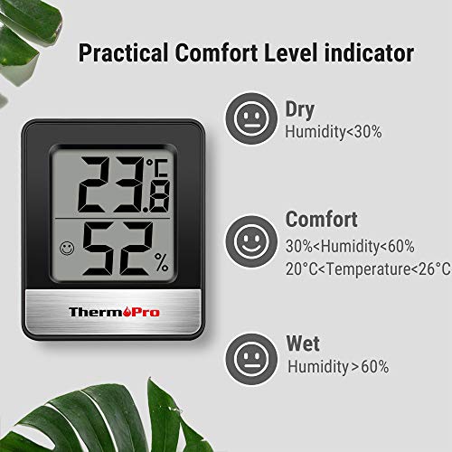 ThermoPro TP49 Mini Termómetro Higrómetro Digital Termohigrómetro de Interior Medidor de Temperatura y Humedad para Medir Ambiente del Hogar, Negro