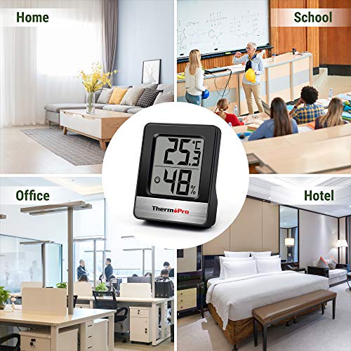 ThermoPro TP49 Mini Termómetro Higrómetro Digital Termohigrómetro de Interior Medidor de Temperatura y Humedad para Medir Ambiente del Hogar, Negro