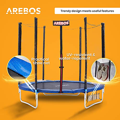 Trampolín de exterior Arebos Ø 366cm | Juego completo Incl. red de seguridad, escalera, colchoneta de salto, postes de red acolchados, red para zapatos y cubierta de bordes