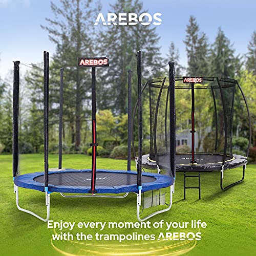 Trampolín de exterior Arebos Ø 366cm | Juego completo Incl. red de seguridad, escalera, colchoneta de salto, postes de red acolchados, red para zapatos y cubierta de bordes