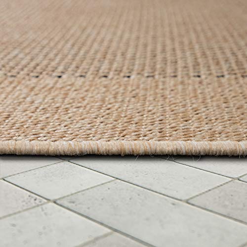 TT Home Alfombra Exterior Interior Balcón Cocina Monocolor Diseño Sisal Ribete, Color:Naturaleza, Tamaño:80x150 cm