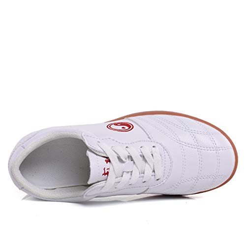 Unisexo Tai Chi Wu Shu Kung Fu Zapatos Respirable Antideslizante Deporte Gimnasio Zapatilla de Deporte para Diario Formación Ejercicio mañanero Cuero Blanco 44 EU