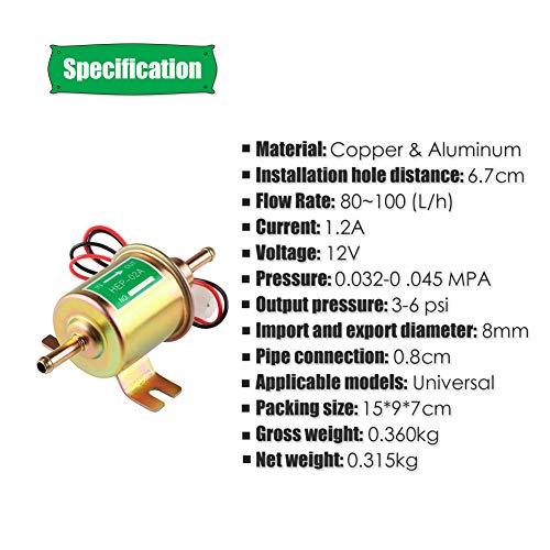 Universal Automotive modificado HEP-02A 12 V Heavy Duty Metal eléctrica bomba de combustible para gasolina y diesel (Dorado)