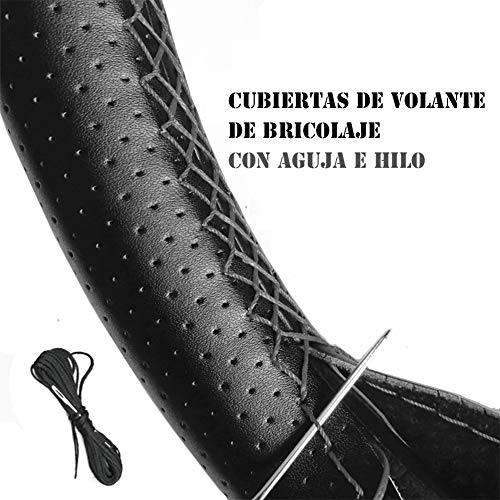 Vintree Cubierta de Volante de Cuero de Microfibra Negro Bricolaje Cubiertas del volante en el volante del automóvil con aguja e hilo Accesorios de interior Coche Fundas Para Volante Comodidad (negro)