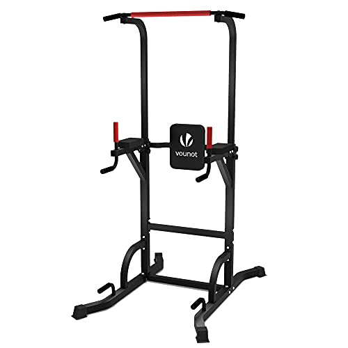 VOUNOT Power Tower Pull Up Dip Station con Barras de Dominadas, Estación de Musculación Multifuncional, Torre Entrenamiento para Gimnasio en Casa, Capacidad de Peso 150KG, Negro