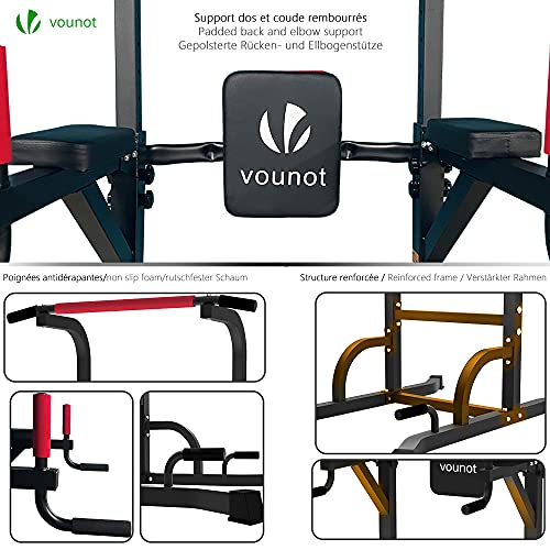 VOUNOT Power Tower Pull Up Dip Station con Barras de Dominadas, Estación de Musculación Multifuncional, Torre Entrenamiento para Gimnasio en Casa, Capacidad de Peso 150KG, Negro