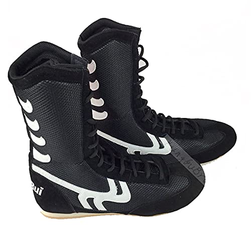 WJFGGXHK Zapatos De Boxeo, Botas De Lucha Libre Altas Botas Suela De Goma Botas para Hombres Mujeres Niños,Negro,46 EU