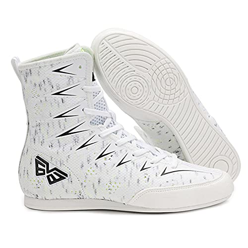 WJFGGXHK Zapatos De Lucha Libre, Botas De Boxeo Superior De Goma Suela De Caucho Artes Marciales Zapatillas De Deporte para Hombres Y Mujeres Y Niños Niños Adolescentes,Blanco,38