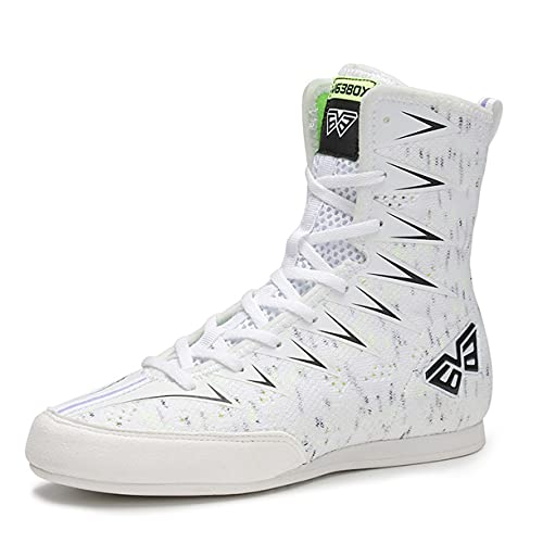 WJFGGXHK Zapatos De Lucha Libre, Botas De Boxeo Superior De Goma Suela De Caucho Artes Marciales Zapatillas De Deporte para Hombres Y Mujeres Y Niños Niños Adolescentes,Blanco,38