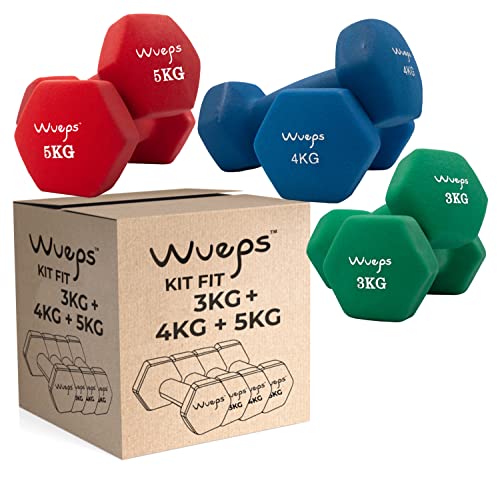 Wueps™ | Pesas y Mancuernas de Neopreno Disponibles en 3Kg/ 4Kg/ 5Kg/ (Vendido en Pares) para Hacer tu Gimnasio en casa, Mancuernas con Revestimiento de Neopreno, Mancuernas Antideslizantes