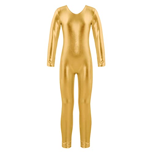 YEAHDOR Mono Maillot de Danza Ballet para Niña Nude Leotardo de Gimnacia Rítmica Mangas Largas Body Deportivo Yoga Jumpsuit Disfraz Bailarina Dorado 12 años