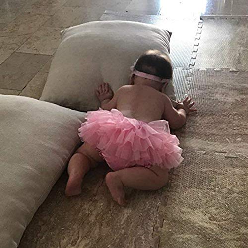 YONKINY Tulle Ballet Tutu Corta para Niñas+Venda Falda Capas Tul De Volantes Princesa para Danza Fiesta Boda Cumpleaños Fotografía (Rosa, Talla L para 1-2 años)