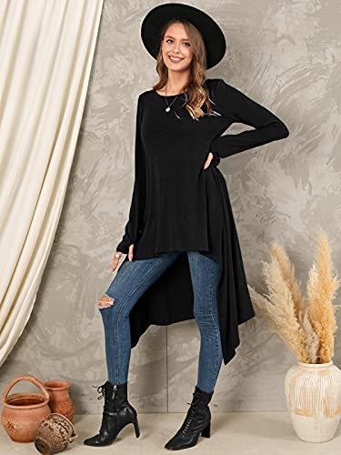 ZANZEA Vestido de Punto asimétrico de Manga Larga Suelta de Invierno Casual Sexy para Mujer Talla Grande 01-Negro M