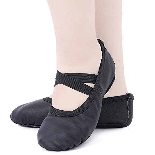 Zapatillas de Danza Cuero Zapatos Media Punta de Ballet y Gimnasia para Niña y Mujer Negro 38