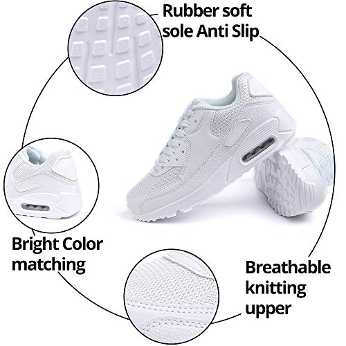 Zapatillas de Deportivas Mujer Zapatos Correr Hombre Running Casual Sneakers Cordones Colchón de Aire Ligero Respirable Calzado Blanco 44