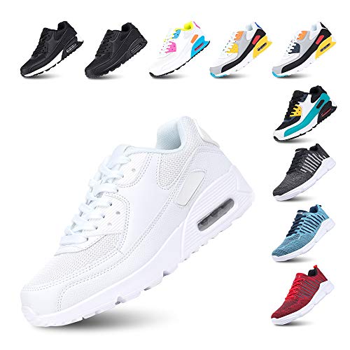 Zapatillas de Deportivas Mujer Zapatos Correr Hombre Running Casual Sneakers Cordones Colchón de Aire Ligero Respirable Calzado Blanco 44