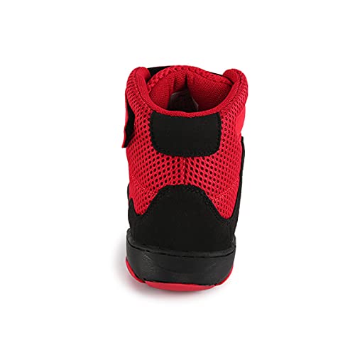 Zapatos De Boxeo Superior, Botas De Boxeador De Alta Tracción Zapatos De Lucha Duradera Ligero Ligero Levantamiento De Pesas Calzado para Luchadores Hombres Mujeres Niños,Rojo,45 EU