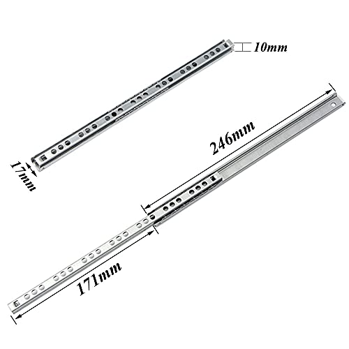 Zasvec Guias Cajones Carriles 2 piezas Rieles para Cajones 17 x 246mm Guías Telescopicas para Cajones con Rodamiento de Bolas Carriles para Cajones Correderas para Cajones Extracción Parcial