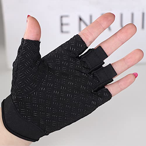 1 par de guantes de fitness antideslizantes con 1 par de muñequera absorbente del sudor, guantes de equitación transpirables, guantes deportivos de verano, suministros de gimnasio, unisex (negro)