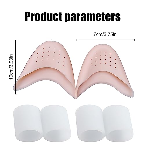 1 Pare Protector Dedos Pie, Almohadillas de Gel de Silicona, Caps Ballet Pointe Suave, Protector de Dedo de Ballet, Con Agujero Transpirable+4 Pare Protector de Dedo del Pie Gel, Cubierta Dedo del Pie