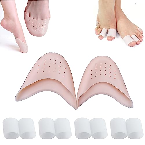 1 Pare Protector Dedos Pie, Almohadillas de Gel de Silicona, Caps Ballet Pointe Suave, Protector de Dedo de Ballet, Con Agujero Transpirable+4 Pare Protector de Dedo del Pie Gel, Cubierta Dedo del Pie