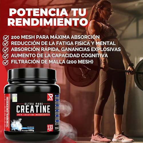 100% Pure Creatine Monohydrate| Creatina Monohidratada en Polvo que Aumenta tu Masa Muscular Fuerza y Resistencia | Vegano | Sin sabor |400g creatina pura polvo alta solubilidad |Creatina en Polvo